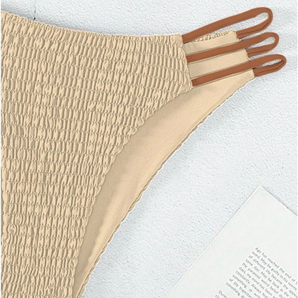 Bandeau Shirred V Wire High Cut Strappy Bottom Bikini - Picture 4 of 6